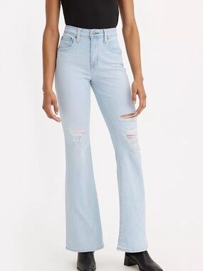 NWT Women's 29 Levi’s 726 High Rise Flare Jeans Distressed Light Wash Denim